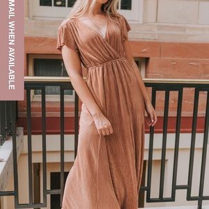 Light clay metallic shimmer maxi dress